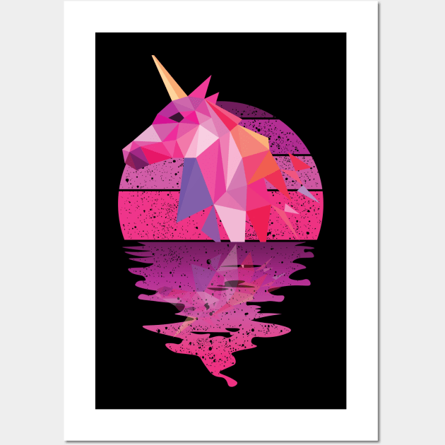 Vintage cute unicorn reflected on lights of moon Wall Art by mutarek